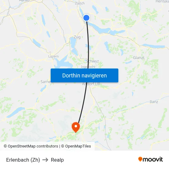 Erlenbach (Zh) to Realp map