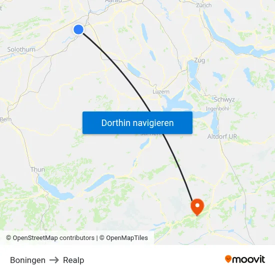 Boningen to Realp map