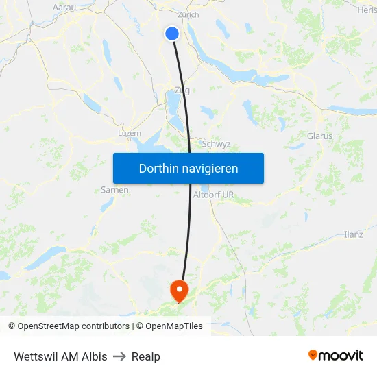 Wettswil AM Albis to Realp map