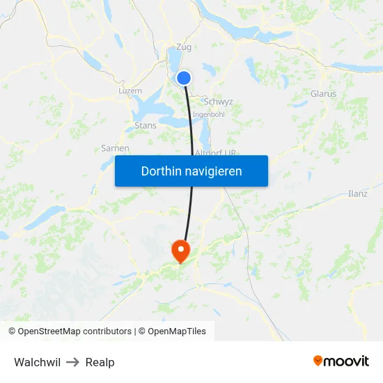 Walchwil to Realp map