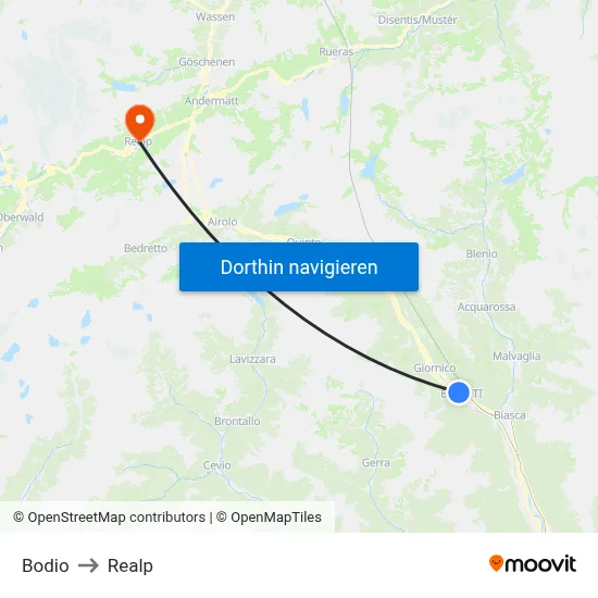 Bodio to Realp map