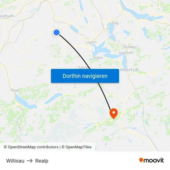 Willisau to Realp map