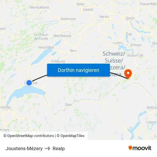 Jouxtens-Mézery to Realp map