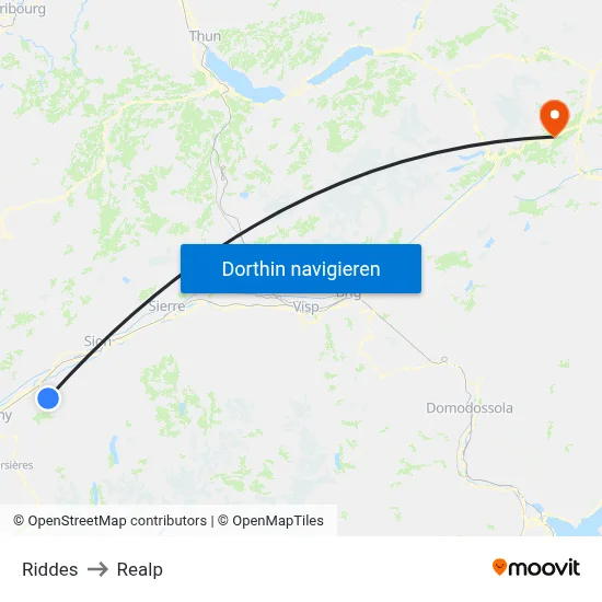 Riddes to Realp map