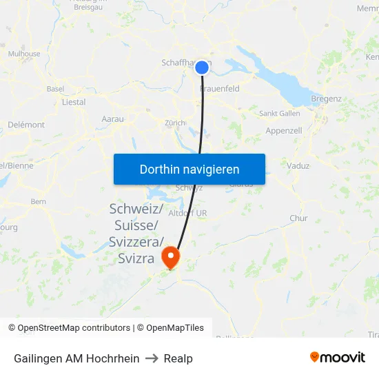 Gailingen AM Hochrhein to Realp map