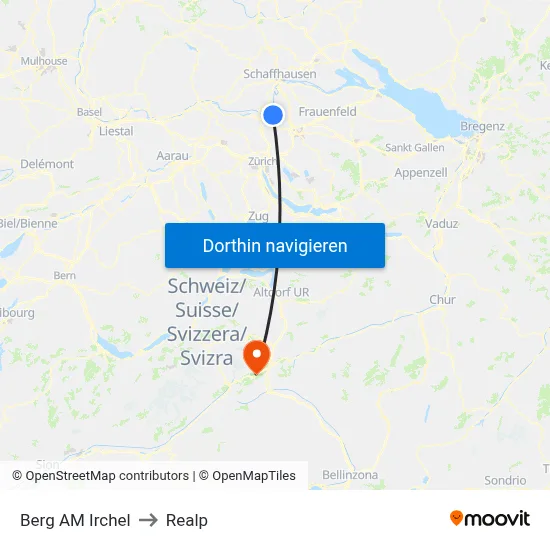Berg AM Irchel to Realp map