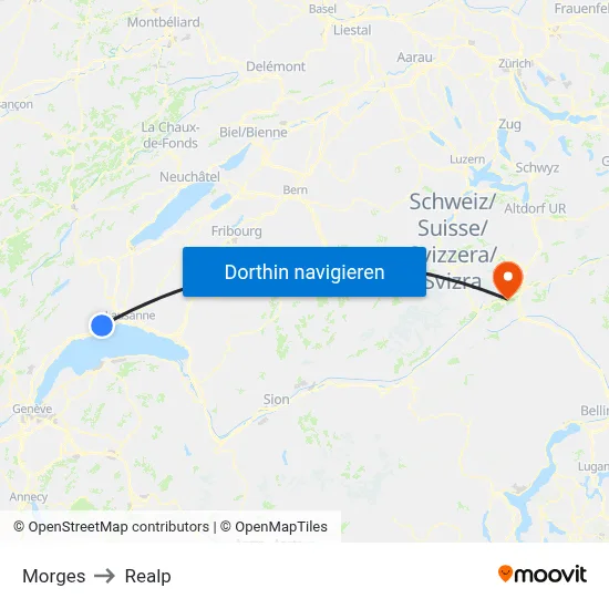 Morges to Realp map