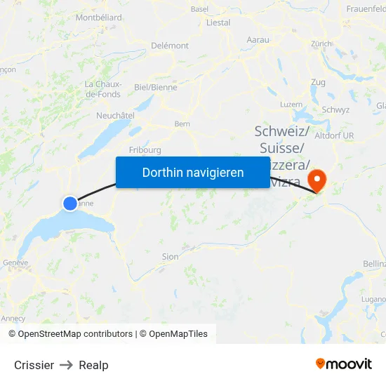 Crissier to Realp map