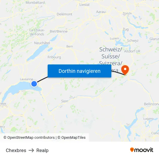 Chexbres to Realp map