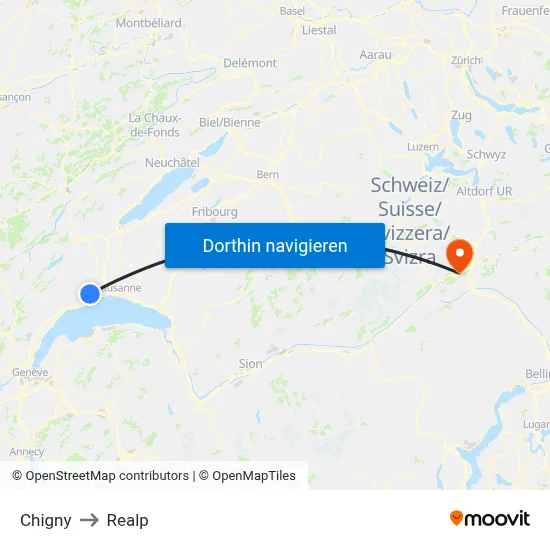 Chigny to Realp map