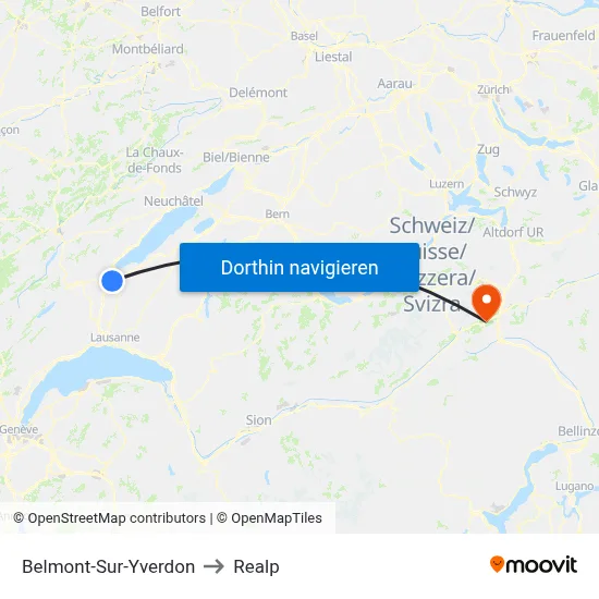 Belmont-Sur-Yverdon to Realp map