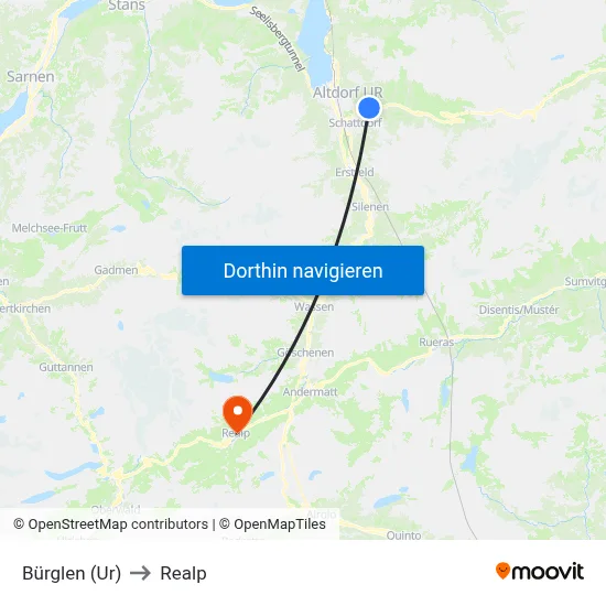 Bürglen (Ur) to Realp map