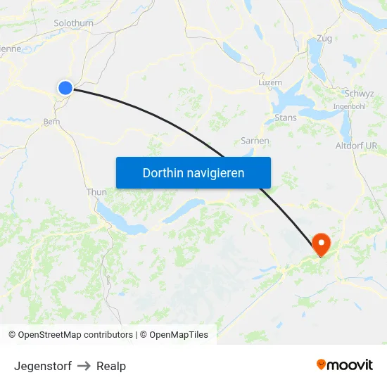 Jegenstorf to Realp map