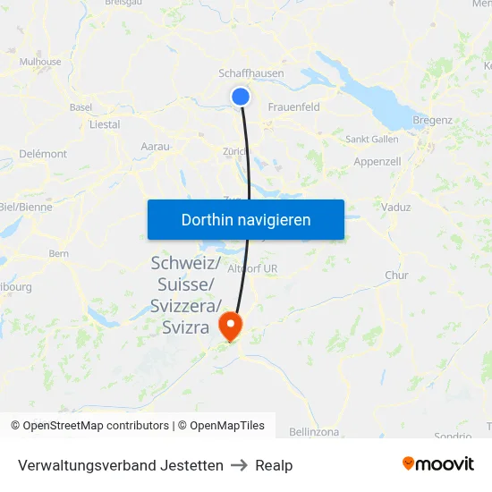 Verwaltungsverband Jestetten to Realp map