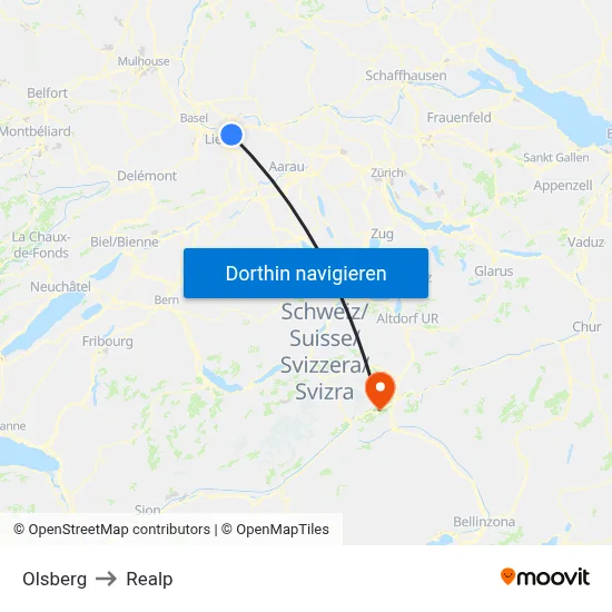 Olsberg to Realp map