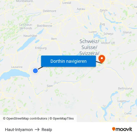 Haut-Intyamon to Realp map