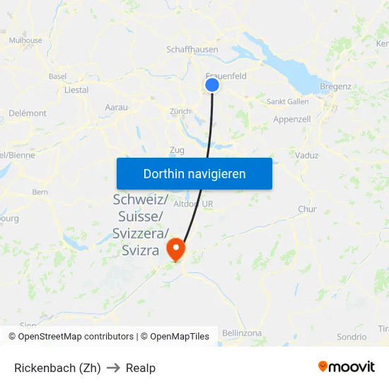 Rickenbach (Zh) to Realp map