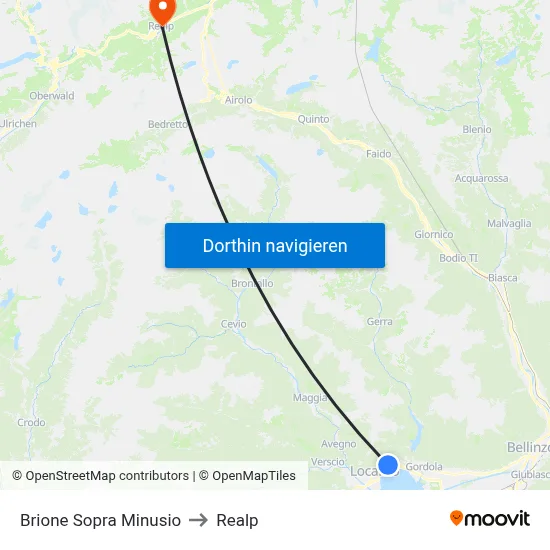 Brione Sopra Minusio to Realp map