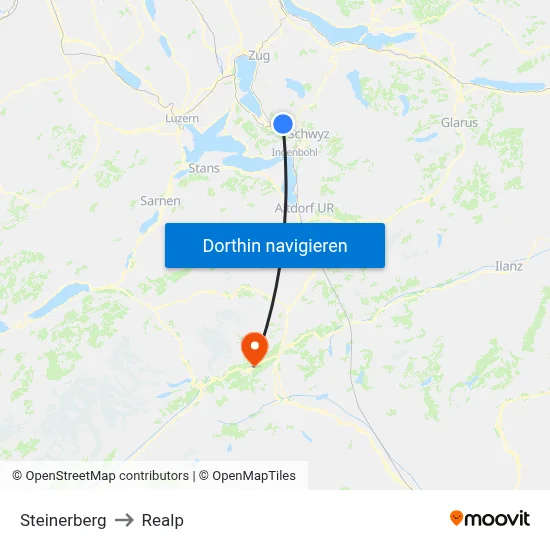 Steinerberg to Realp map