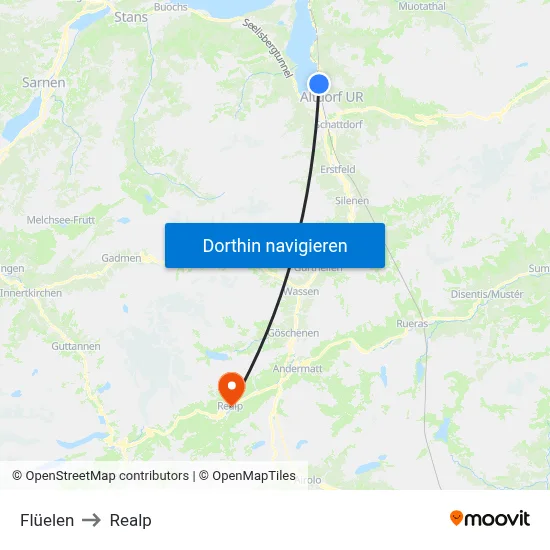 Flüelen to Realp map