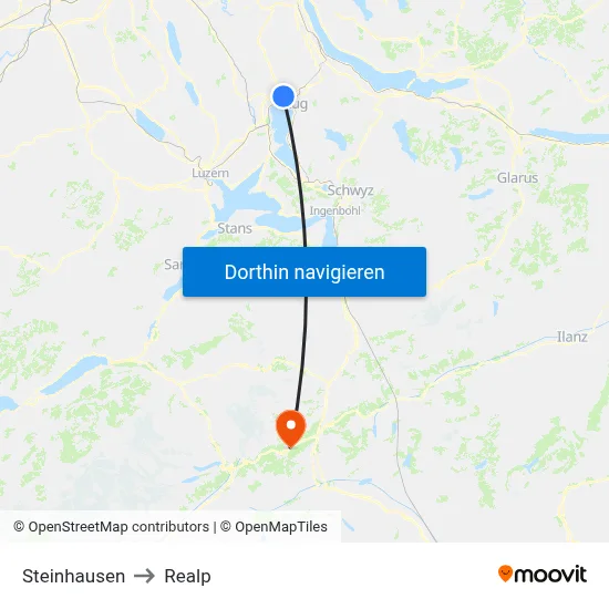 Steinhausen to Realp map