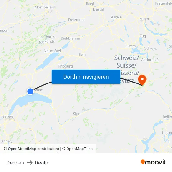 Denges to Realp map