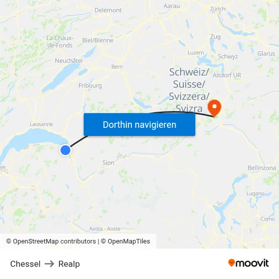 Chessel to Realp map