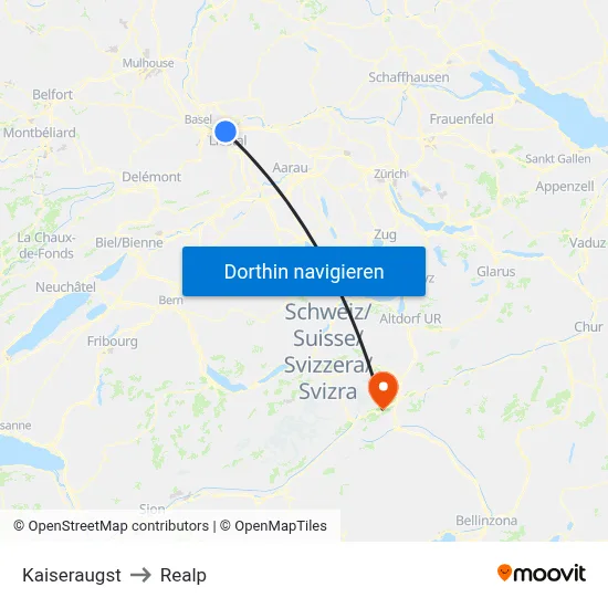 Kaiseraugst to Realp map