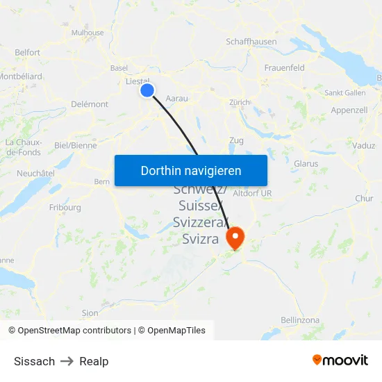 Sissach to Realp map