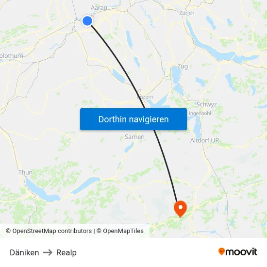 Däniken to Realp map