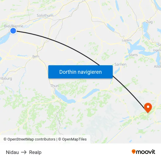 Nidau to Realp map