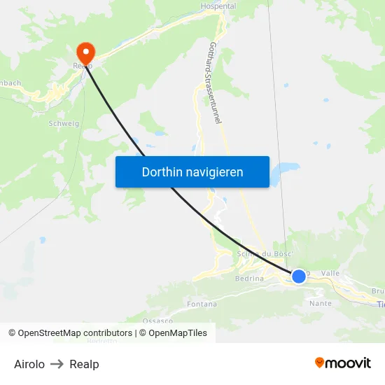 Airolo to Realp map