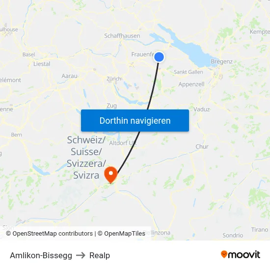 Amlikon-Bissegg to Realp map