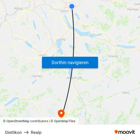 Dietlikon to Realp map