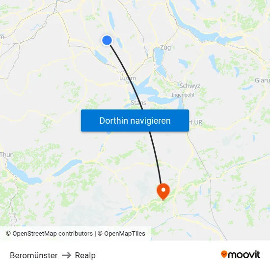 Beromünster to Realp map