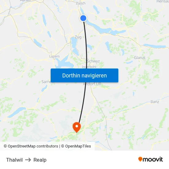Thalwil to Realp map