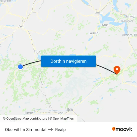 Oberwil Im Simmental to Realp map