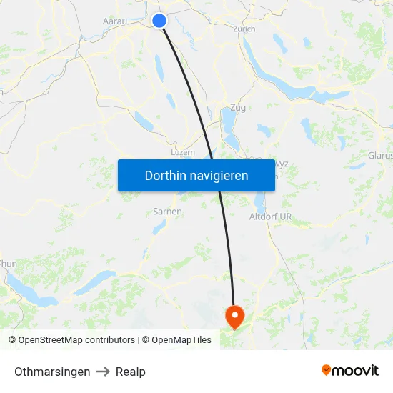 Othmarsingen to Realp map