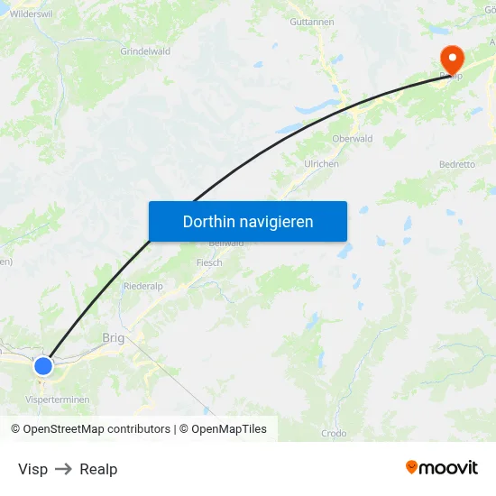 Visp to Realp map