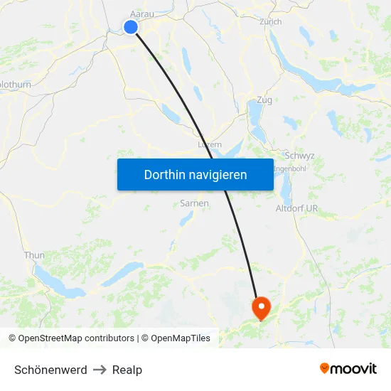 Schönenwerd to Realp map