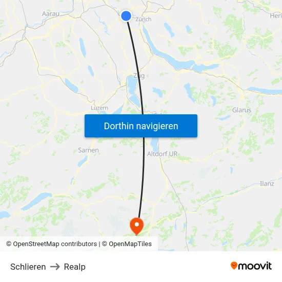 Schlieren to Realp map