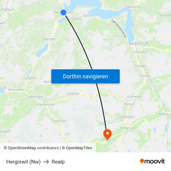 Hergiswil (Nw) to Realp map