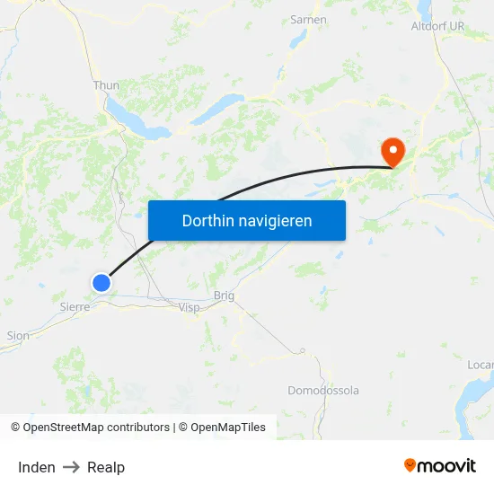 Inden to Realp map
