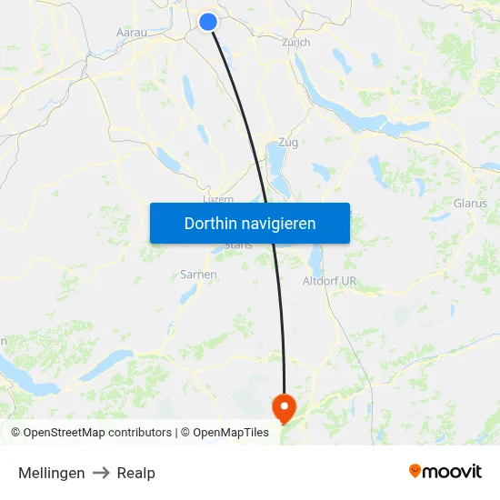 Mellingen to Realp map