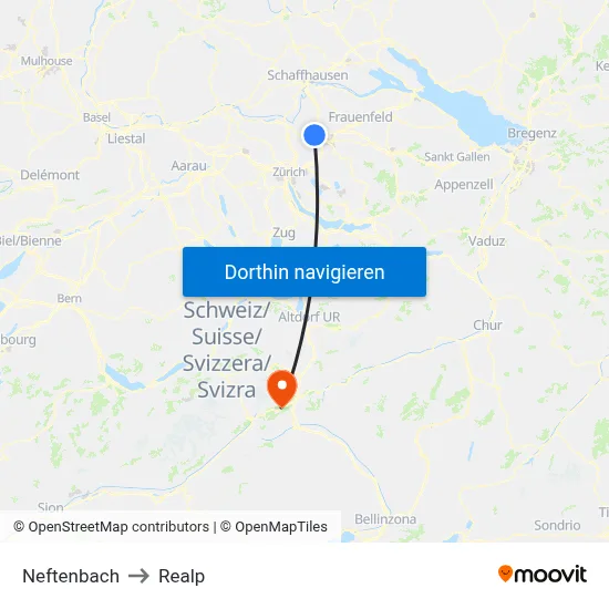 Neftenbach to Realp map