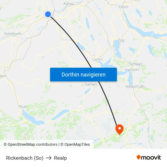Rickenbach (So) to Realp map