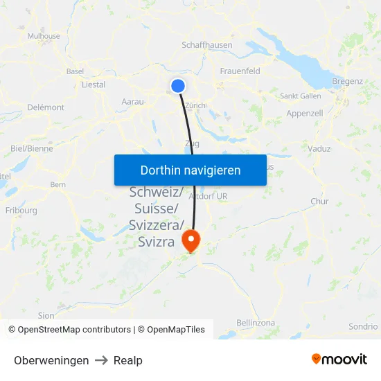 Oberweningen to Realp map