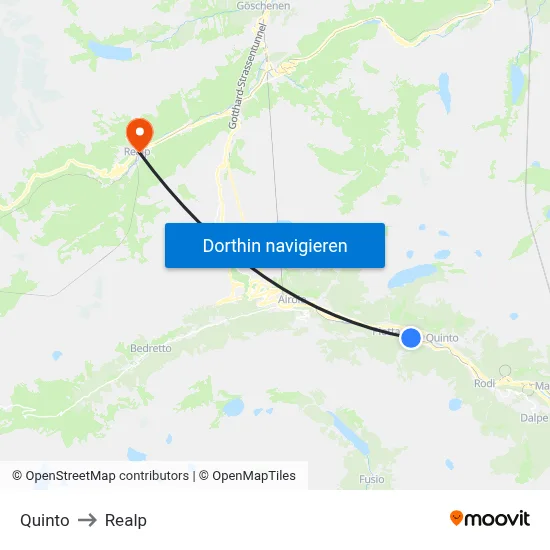 Quinto to Realp map