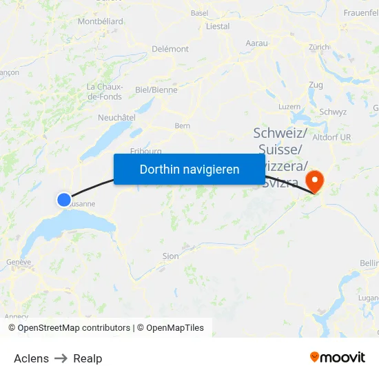 Aclens to Realp map