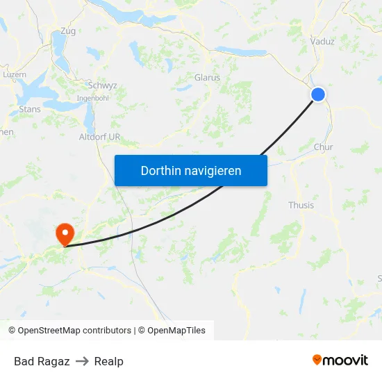 Bad Ragaz to Realp map